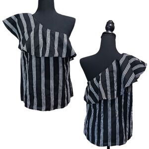 Sugarlips One Shoulder Linen Stripe Top